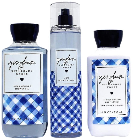 Gingham - the Daily Trio Gift Set Full Size - Shower Gel, Fine Fragrance Mist and Super Smooth Body Lotion - 2019 Health & Beauty > Personal Care > Cosmetics > Bath & Body Bath & Body Works   