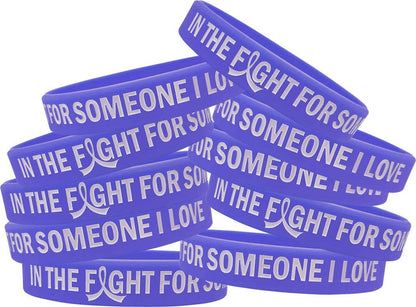 In the Fight for Someone I Love Silicone Wristband Bracelet Premium Quality 10-Pack (Assorted Colors) Apparel & Accessories > Jewelry > Bracelets Fight Like a Girl Violet  