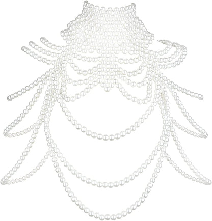 BELLULULU Women'S Pearl Body Chain Bra Sexy Bikini Body Chain-Shoulder Necklace Paris Fashion Body Chain Jewelry Show Apparel & Accessories > Jewelry > Body Jewelry BELLALULU Pearl-B  