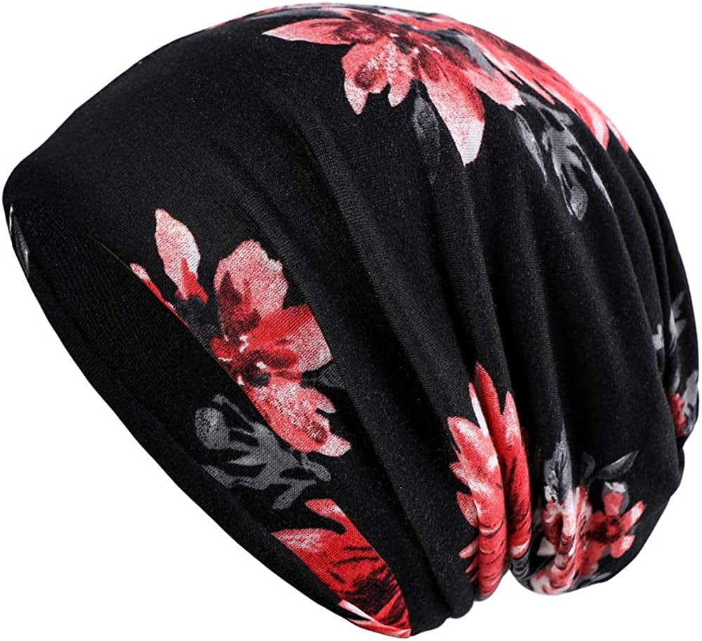 HONENNA Printed Turban Headband Chemo Cap Soft Sleep Beanie Apparel & Accessories > Clothing Accessories > Headwear HONENNA Black Red  