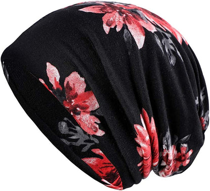 HONENNA Printed Turban Headband Chemo Cap Soft Sleep Beanie Apparel & Accessories > Clothing Accessories > Headwear HONENNA Black Red  