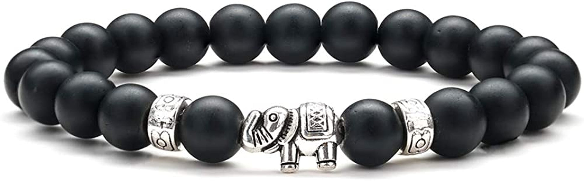 Gifts for Women Elephant Bracelet, 8Mm Natural White Howlite Bracelets for Women Men Stress Relief Yoga Bracelet Bead Bracelets for Women Elephant Gifts for Women Girls Apparel & Accessories > Jewelry > Bracelets M MOOHAM Black Matte Agate  