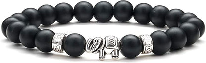 Gifts for Women Elephant Bracelet, 8Mm Natural White Howlite Bracelets for Women Men Stress Relief Yoga Bracelet Bead Bracelets for Women Elephant Gifts for Women Girls Apparel & Accessories > Jewelry > Bracelets M MOOHAM Black Matte Agate  