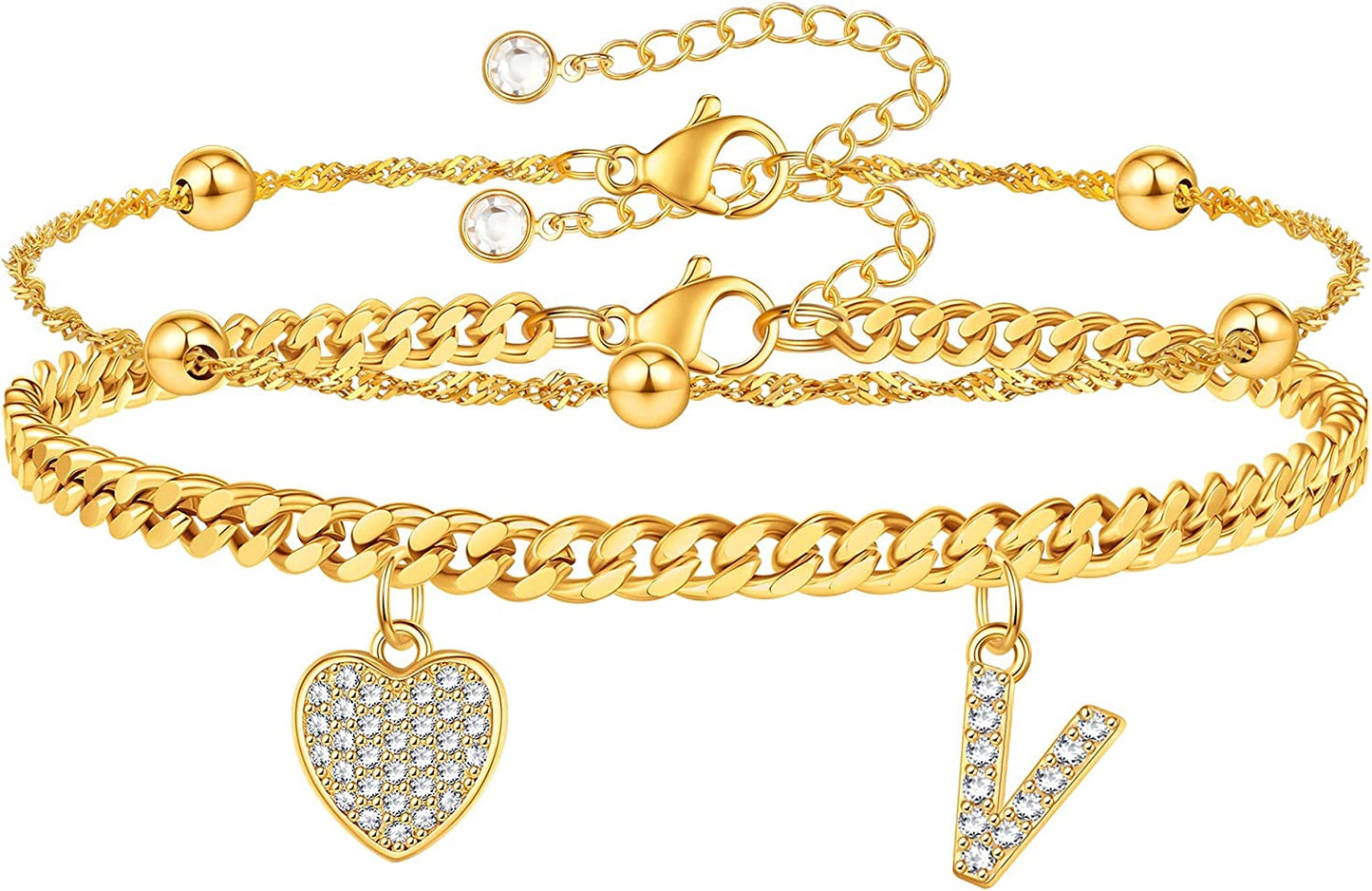 Gold Ankle Bracelets for Women 14K Gold Plated Heart Initial Cuban Link Anklets for Women Charm Gold Anklet for Women Summer Bracelets for Teen Girls Women Anklets Jewelry Apparel & Accessories > Jewelry > Anklets BRIJEWLIC V  