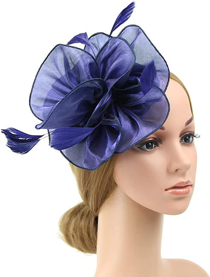 Women Flower Fascinator Hat Wedding Bridal Fascinators Tea Party Hat Feather Fascinator Headband Headwear for Evening Church Apparel & Accessories > Clothing Accessories > Headwear STbest Navy  