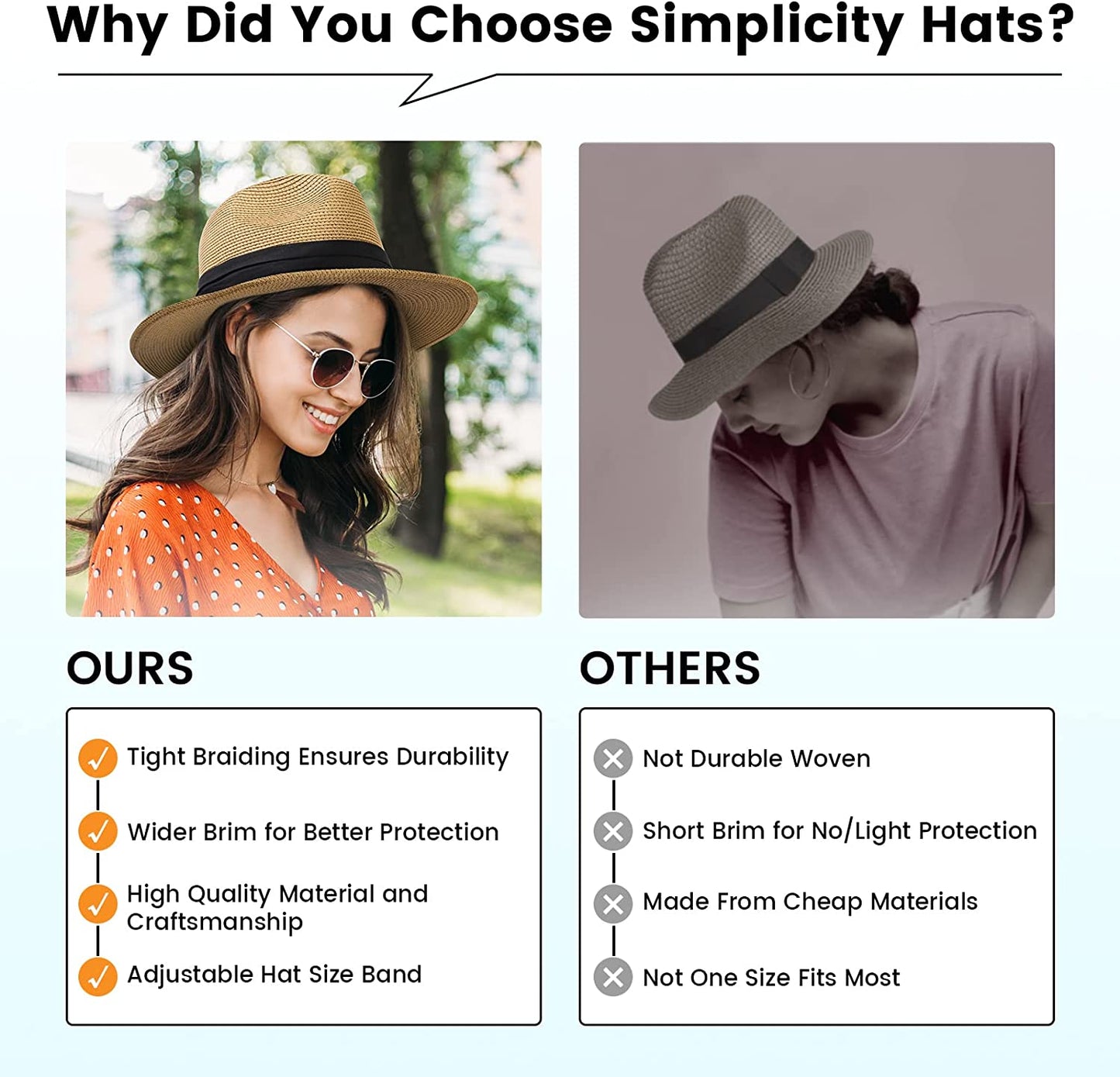 Simplicity Mens Women'S Wide Brim Straw Panama Sun Hat Apparel & Accessories > Clothing Accessories > Hats Simplicity   