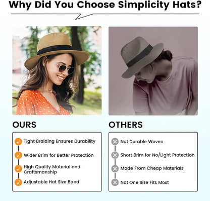 Simplicity Mens Women'S Wide Brim Straw Panama Sun Hat Apparel & Accessories > Clothing Accessories > Hats Simplicity   