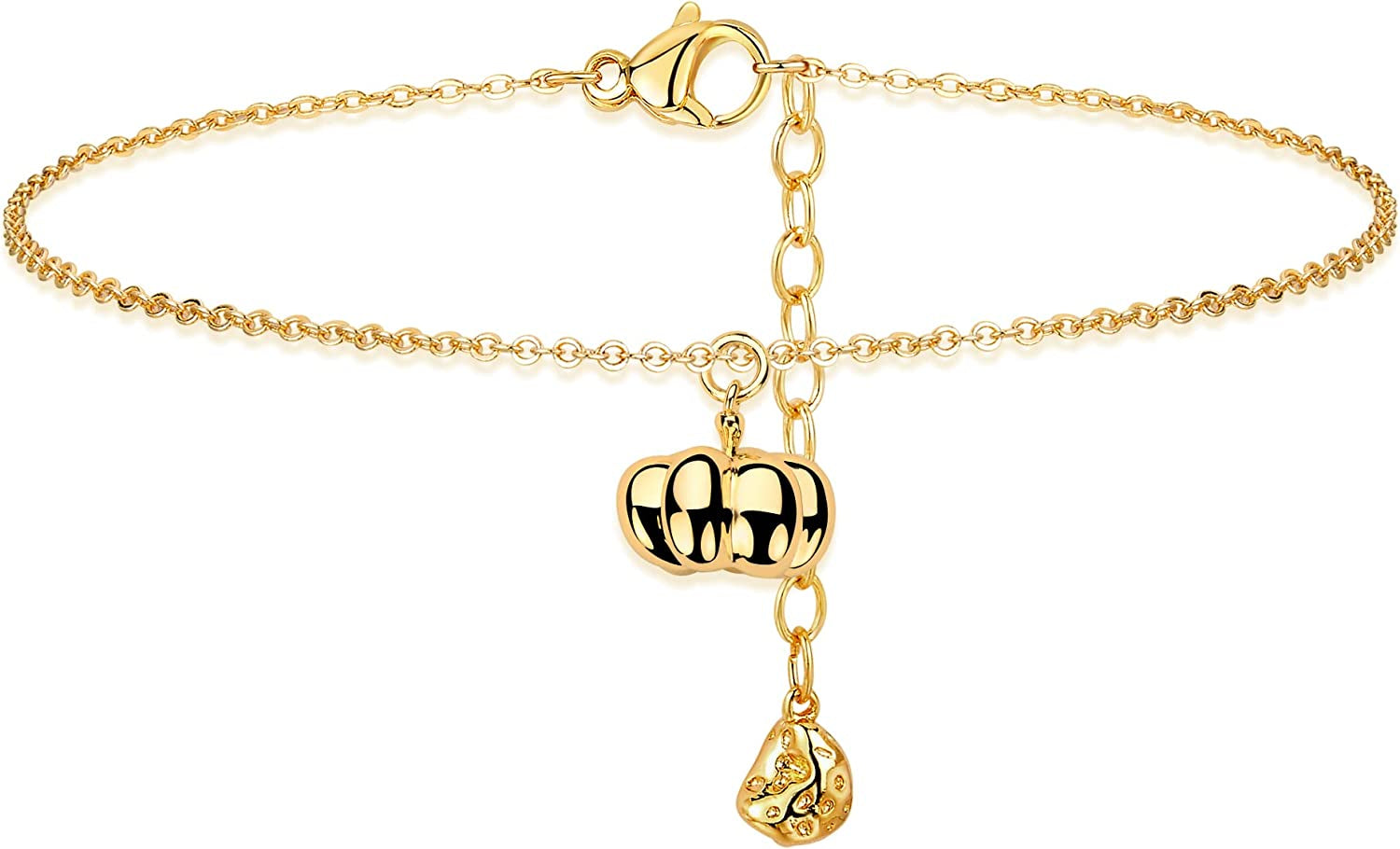 Valloey Rover Women Handmade Dainty Anklet Silver 14K Gold Plated Bead Boho Beach Rhinestone Foot Chain Adjustable Ankle Bracelet for Women Apparel & Accessories > Jewelry > Anklets Valloey Rover Pumpkin  