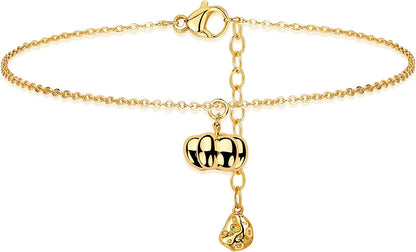 Valloey Rover Women Handmade Dainty Anklet Silver 14K Gold Plated Bead Boho Beach Rhinestone Foot Chain Adjustable Ankle Bracelet for Women Apparel & Accessories > Jewelry > Anklets Valloey Rover Pumpkin  