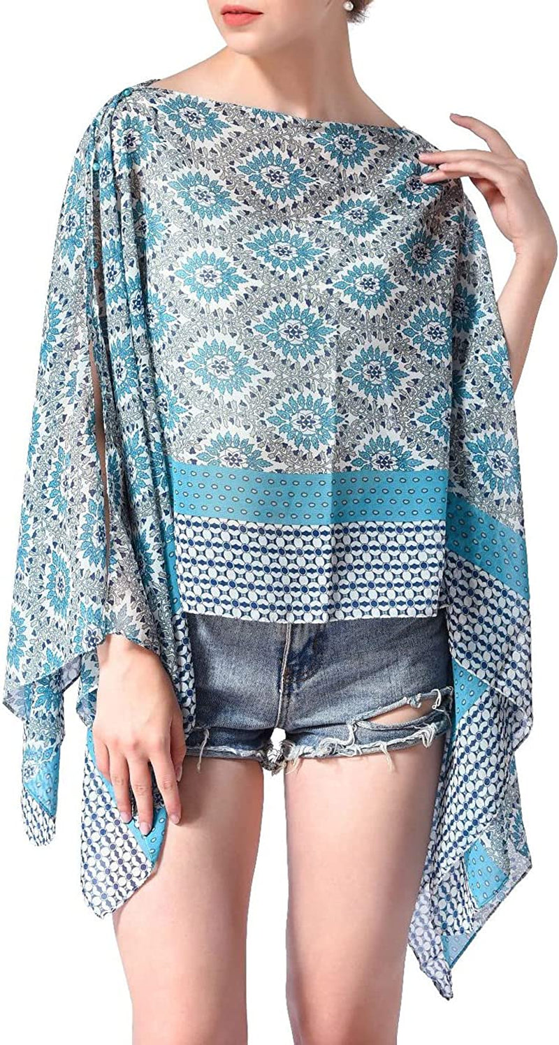Women'S Chiffon Scarve Shawls Wraps Qunsia Floral Poncho Bikini Cover up Tops Apparel & Accessories > Clothing Accessories > Scarves & Shawls Qunsia   