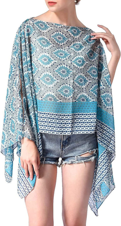 Women'S Chiffon Scarve Shawls Wraps Qunsia Floral Poncho Bikini Cover up Tops Apparel & Accessories > Clothing Accessories > Scarves & Shawls Qunsia   