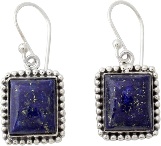 NOVICA Lapis Lazuli .925 Sterling Silver Rectangular Dangle Earrings 'Good Will Spirit' Apparel & Accessories > Jewelry > Earrings NOVICA   
