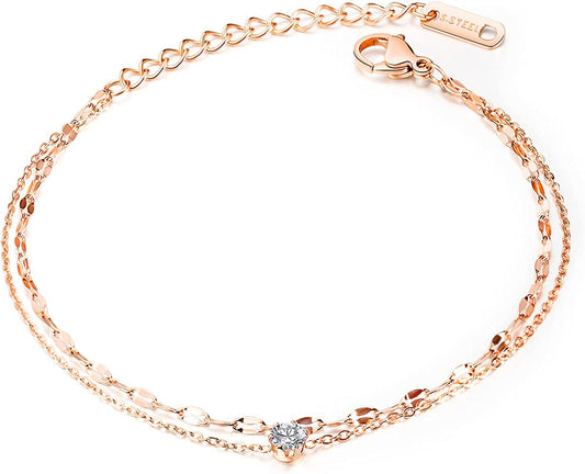 DS Simple Charm Anklet for Women Girls，14K Rose Gold Plating Beach Dainty Cute Tiny Adjustable Stainless Steel Ankle Bracelets Personalized Foot Chain Jewelry Gifts for Mom Wife Girlfriend ) Apparel & Accessories > Jewelry > Anklets DS style 2  