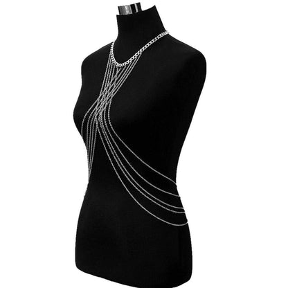 Bomine Harness Silver Body Chain Bra Crossover Sexy Body Jewelry Bikini Chains Necklace for Women and Girls (Silver) Apparel & Accessories > Jewelry > Body Jewelry Bomine   