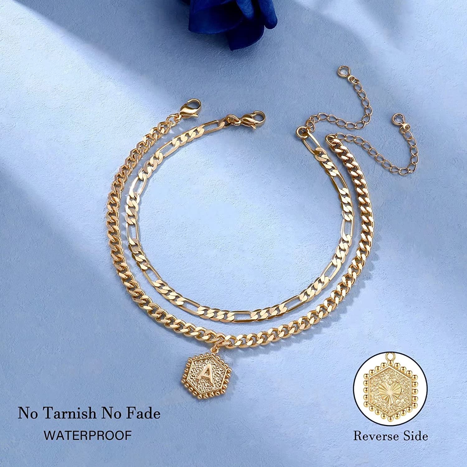 Memorjew Initial Ankle Bracelet for Women, 14K Gold Plated Handmade Double Layered Anklet Letter Initial Anklets Jewelry Gifts for Women Teen Girls Apparel & Accessories > Jewelry > Anklets Memorjew   