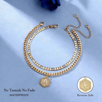 Memorjew Initial Ankle Bracelet for Women, 14K Gold Plated Handmade Double Layered Anklet Letter Initial Anklets Jewelry Gifts for Women Teen Girls Apparel & Accessories > Jewelry > Anklets Memorjew   