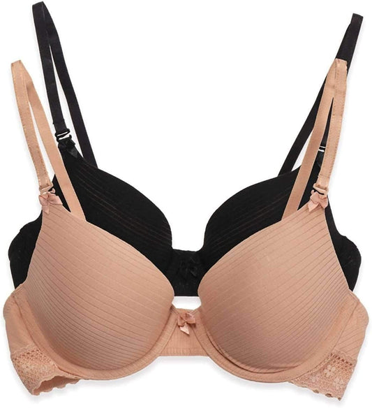 Felina | Aubrie Seamless Memory Foam Countour Convertible T-Shirt Bra | 2-Pack Black Fawn / 32DD