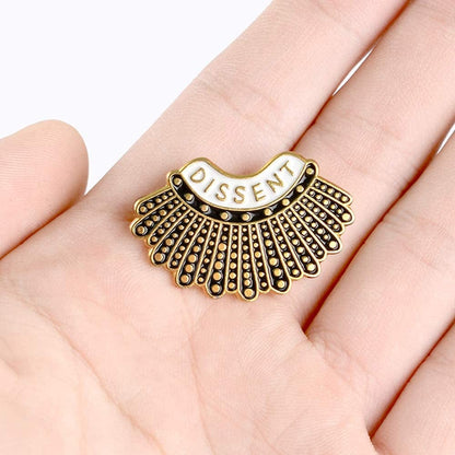 Feminism DISSENT Enamel Pin Ruth Bader Ginsburg Female Justice Brooches Steampunk Gold Pleated Skirt Lapel Badge Pins for Women