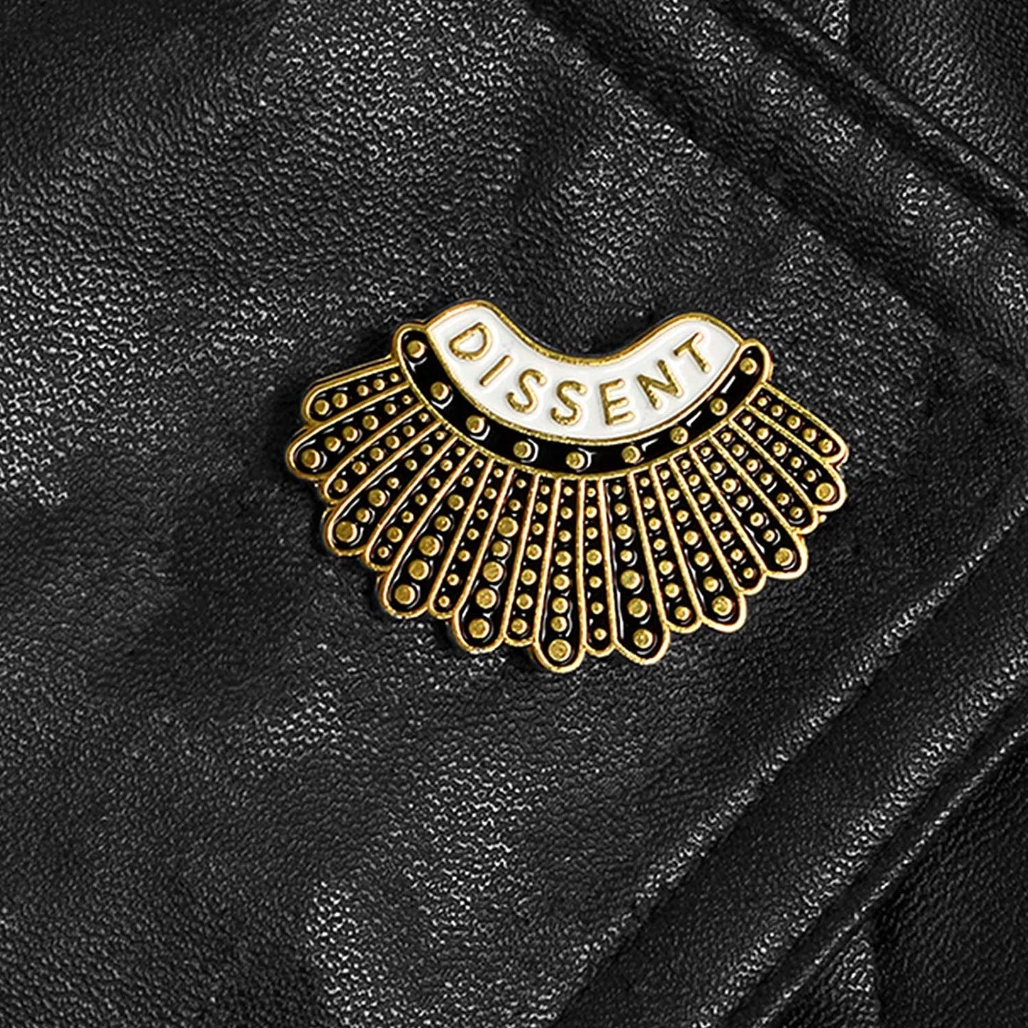 Feminism DISSENT Enamel Pin Ruth Bader Ginsburg Female Justice Brooches Steampunk Gold Pleated Skirt Lapel Badge Pins for Women