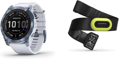 Fenix 7S Solar, Smaller Sized Adventure Smartwatch, with Solar Charging Capabilities, Rugged Outdoor Watch with GPS, Touchscreen, Health and Wellness Features, Slate Gray with Black Band Mineral Blue DLC Titanium w/ Whitestone Band / 7X Sapphire Solar / Smartwatch + Strap