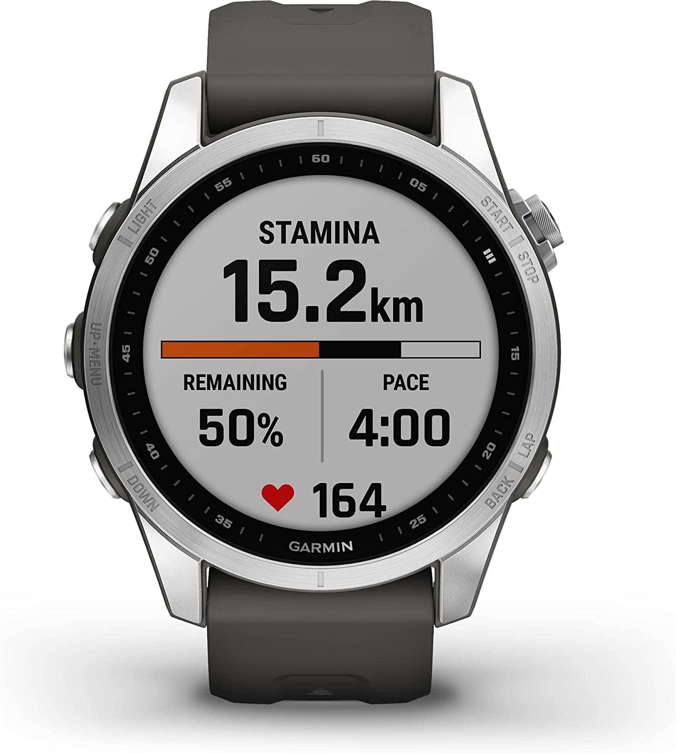 Fenix 7S Solar, Smaller Sized Adventure Smartwatch, with Solar Charging Capabilities, Rugged Outdoor Watch with GPS, Touchscreen, Health and Wellness Features, Slate Gray with Black Band Silver with Graphite Band / 7S / Smartwatch
