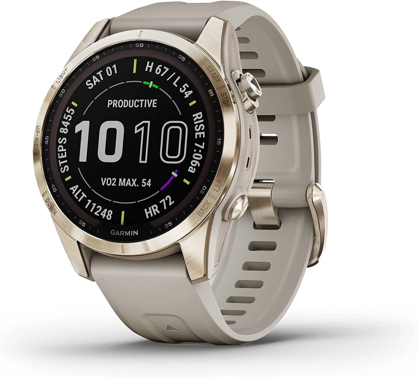 Fenix 7S Solar, Smaller Sized Adventure Smartwatch, with Solar Charging Capabilities, Rugged Outdoor Watch with GPS, Touchscreen, Health and Wellness Features, Slate Gray with Black Band Cream Gold Titanium with Light Sand Band / 7S Sapphire Solar / Smartwatch