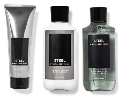 BATH and BODY WORKS GIFT SET STEEL for MEN - Body Lotion - Body Wash & Body Cream - FULL SIZE Health & Beauty > Personal Care > Cosmetics > Bath & Body Bath & Body Works   