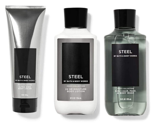 BATH and BODY WORKS GIFT SET STEEL for MEN - Body Lotion - Body Wash & Body Cream - FULL SIZE Health & Beauty > Personal Care > Cosmetics > Bath & Body Bath & Body Works   