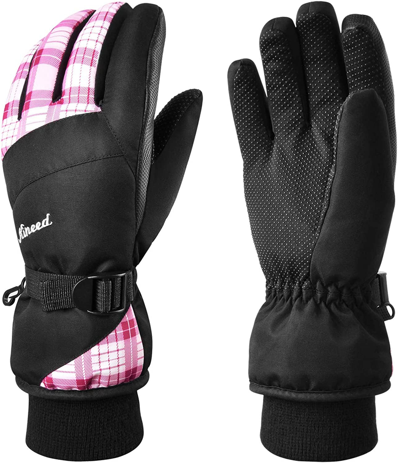 KINEED Waterproof Ski Gloves Touchscreen 3M Thinsulate Winter Warm Snow Gloves for Women Youth Apparel & Accessories > Clothing Accessories > Gloves & Mittens KINEED Pink Medium 