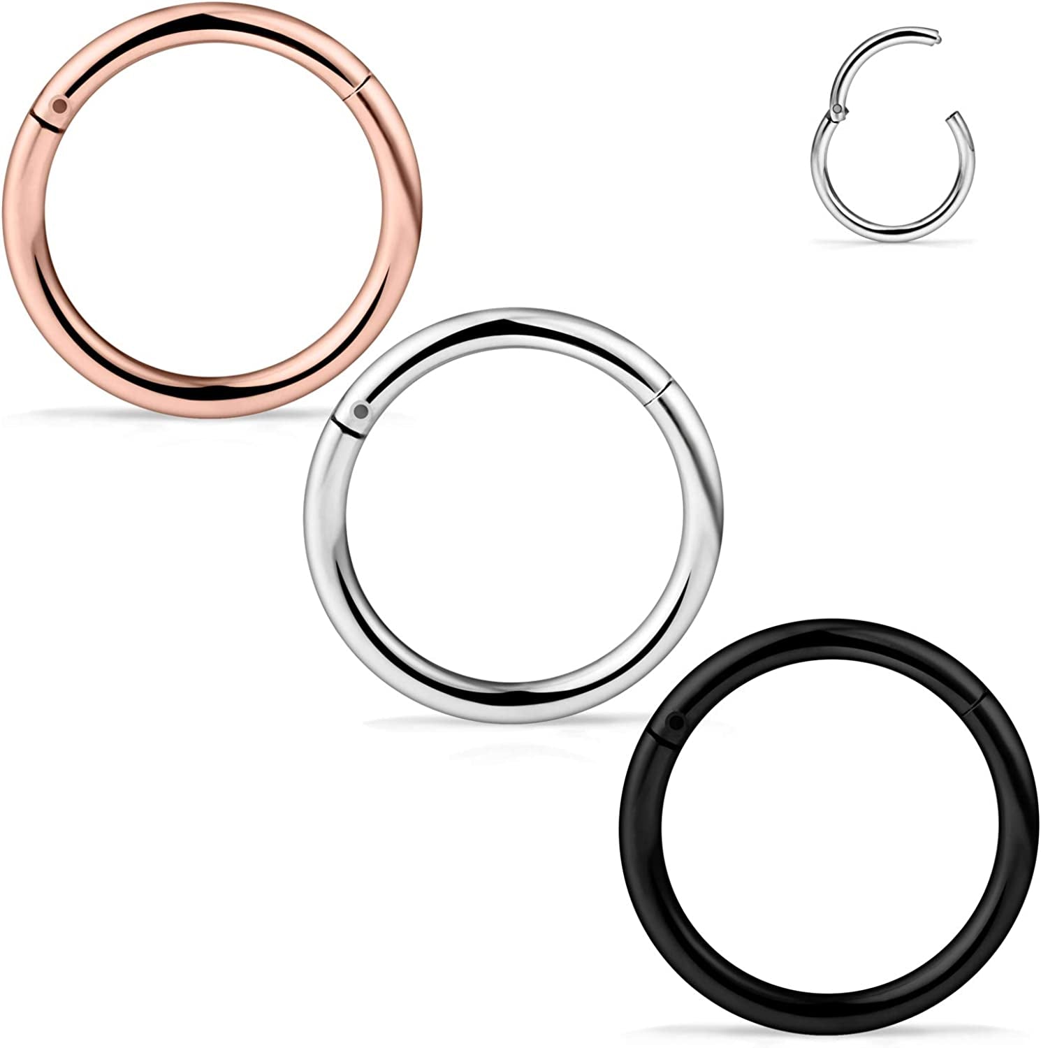 SCERRING 3-10PCS 16G Stainless Steel Hinged Clicker Segment Septum Nose Lip Ring Hoop Cartilage Tragus Sleeper Earrings Body Piercing Jewelry 8Mm 10Mm 12Mm 14Mm 16Mm Apparel & Accessories > Jewelry > Rings SCERRING 3PCS - 16G 10mm  