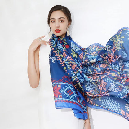 DANA XU Women'S Mulberry Satin Silk Fashion Summer Shawls Large Size Floral Scarf Oversize Soft Wraps for Evening Dresses Apparel & Accessories > Clothing Accessories > Scarves & Shawls DANA XU   