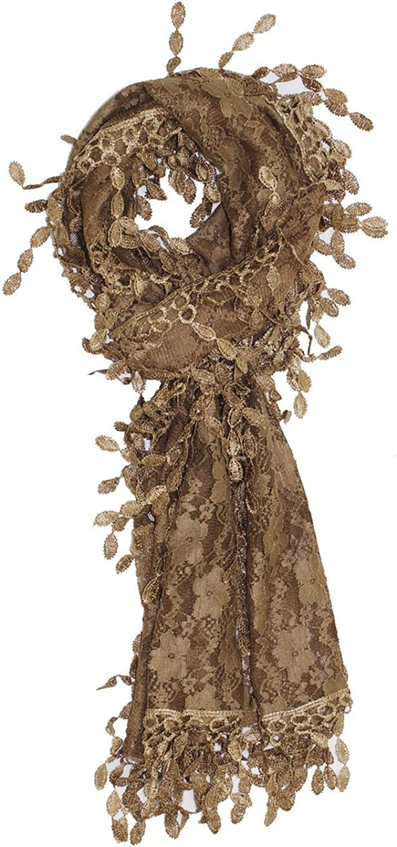Cirrus Lightweight Soft Leaf Lace Fringes Scarf Shawl for Women Apparel & Accessories > Clothing Accessories > Scarves & Shawls Cirrus Brown  