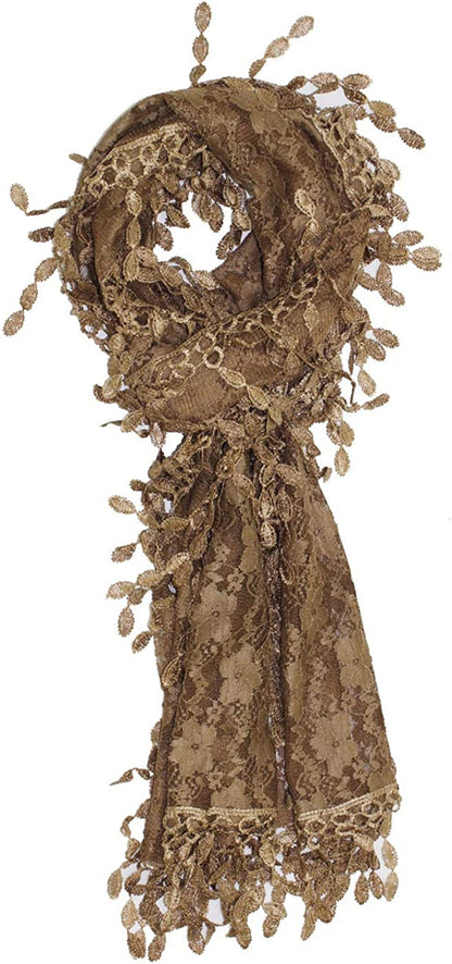 Cirrus Lightweight Soft Leaf Lace Fringes Scarf Shawl for Women Apparel & Accessories > Clothing Accessories > Scarves & Shawls Cirrus Brown  