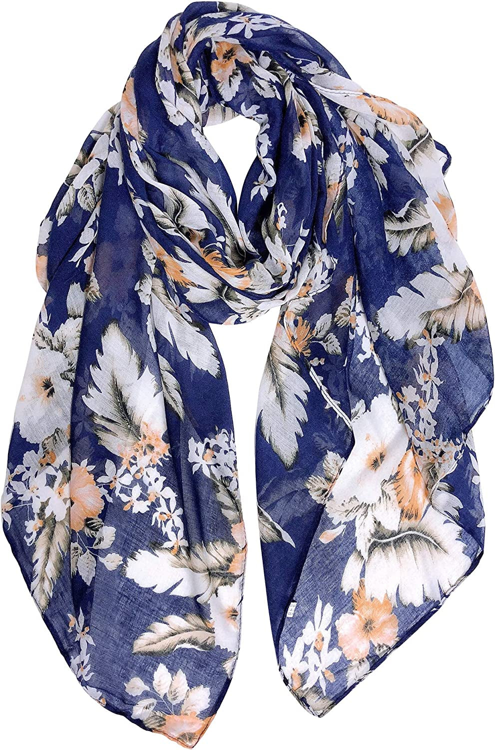 GERINLY Lightweight Scarves Fashion Flowers Print Women Cotton Wrap Scarf Head Shawl for Fall Apparel & Accessories > Clothing Accessories > Scarves & Shawls GERINLY Y-navy  