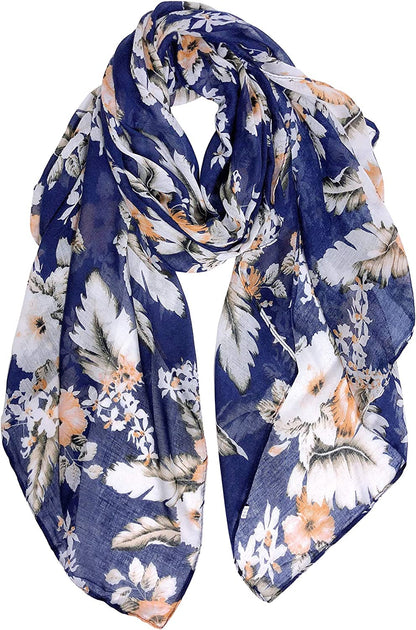 GERINLY Lightweight Scarves Fashion Flowers Print Women Cotton Wrap Scarf Head Shawl for Fall Apparel & Accessories > Clothing Accessories > Scarves & Shawls GERINLY Y-navy  