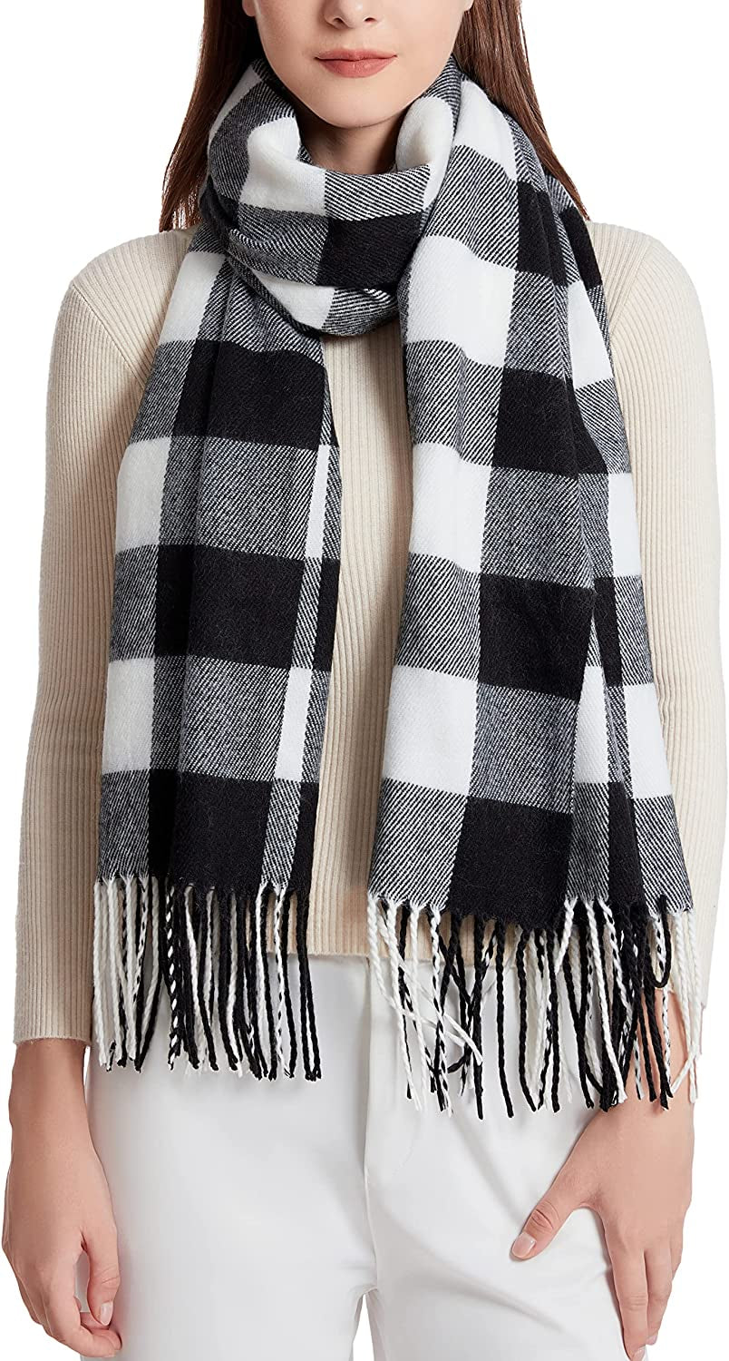 Wander Agio Women'S Fashion Long Shawl Big Grid Winter Warm Lattice Large Scarf Apparel & Accessories > Clothing Accessories > Scarves & Shawls Wander Agio Small Plaid Black 11  