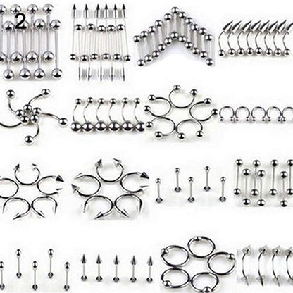Baost 1 Set Fashion Unisex Multicolor Body Piercing Jewelry Set Stainless Steel Nose Rings Hoop Nose Stud Eyebrow Jewelry Belly Tongue Bar Ring 105Pcs Mixed Random Style Apparel & Accessories > Jewelry > Rings BaoST   