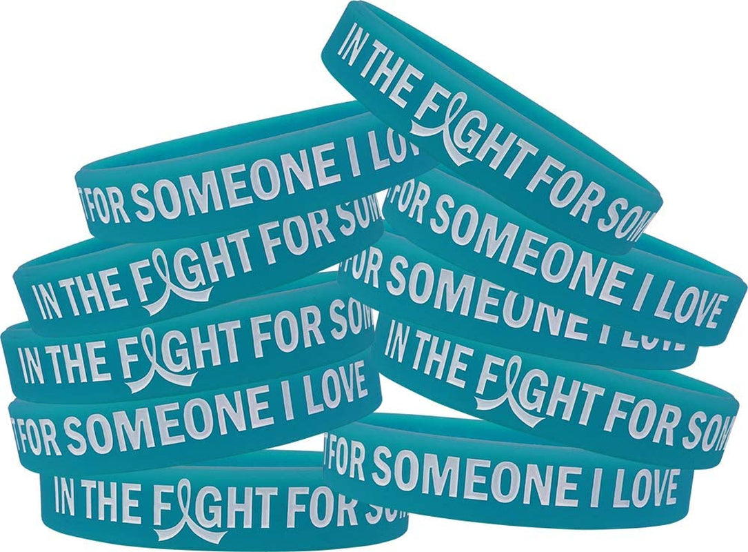 In the Fight for Someone I Love Silicone Wristband Bracelet Premium Quality 10-Pack (Assorted Colors) Apparel & Accessories > Jewelry > Bracelets Fight Like a Girl Teal  