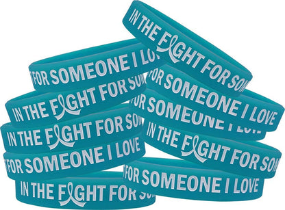 In the Fight for Someone I Love Silicone Wristband Bracelet Premium Quality 10-Pack (Assorted Colors) Apparel & Accessories > Jewelry > Bracelets Fight Like a Girl Teal  