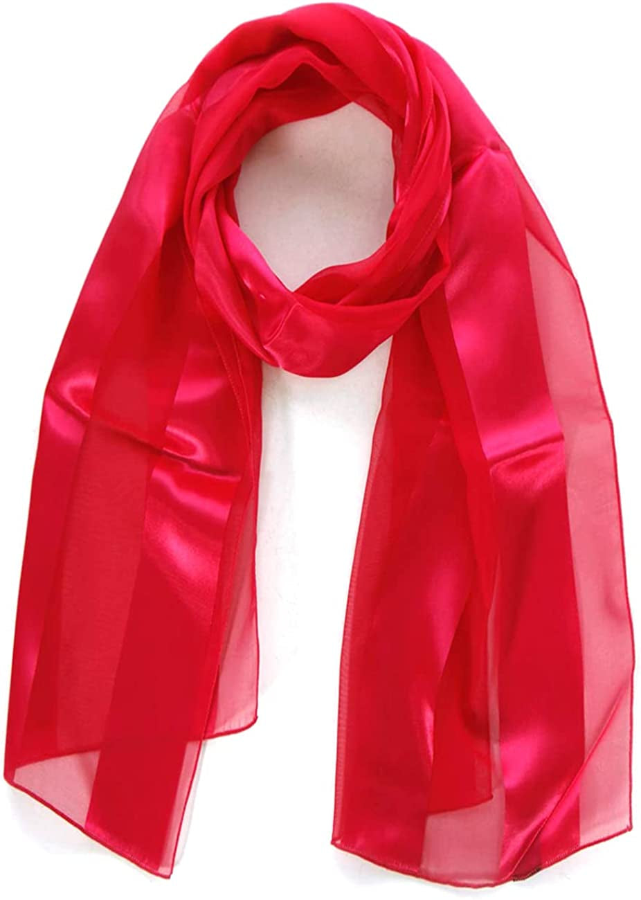 Scarfs for Women Lightweight Soft Silky Scarves 60" Long Satin Chiffon Stripe Neckerchief Gold Red Pink Black More Apparel & Accessories > Clothing Accessories > Scarves & Shawls SERENITA H.pink  