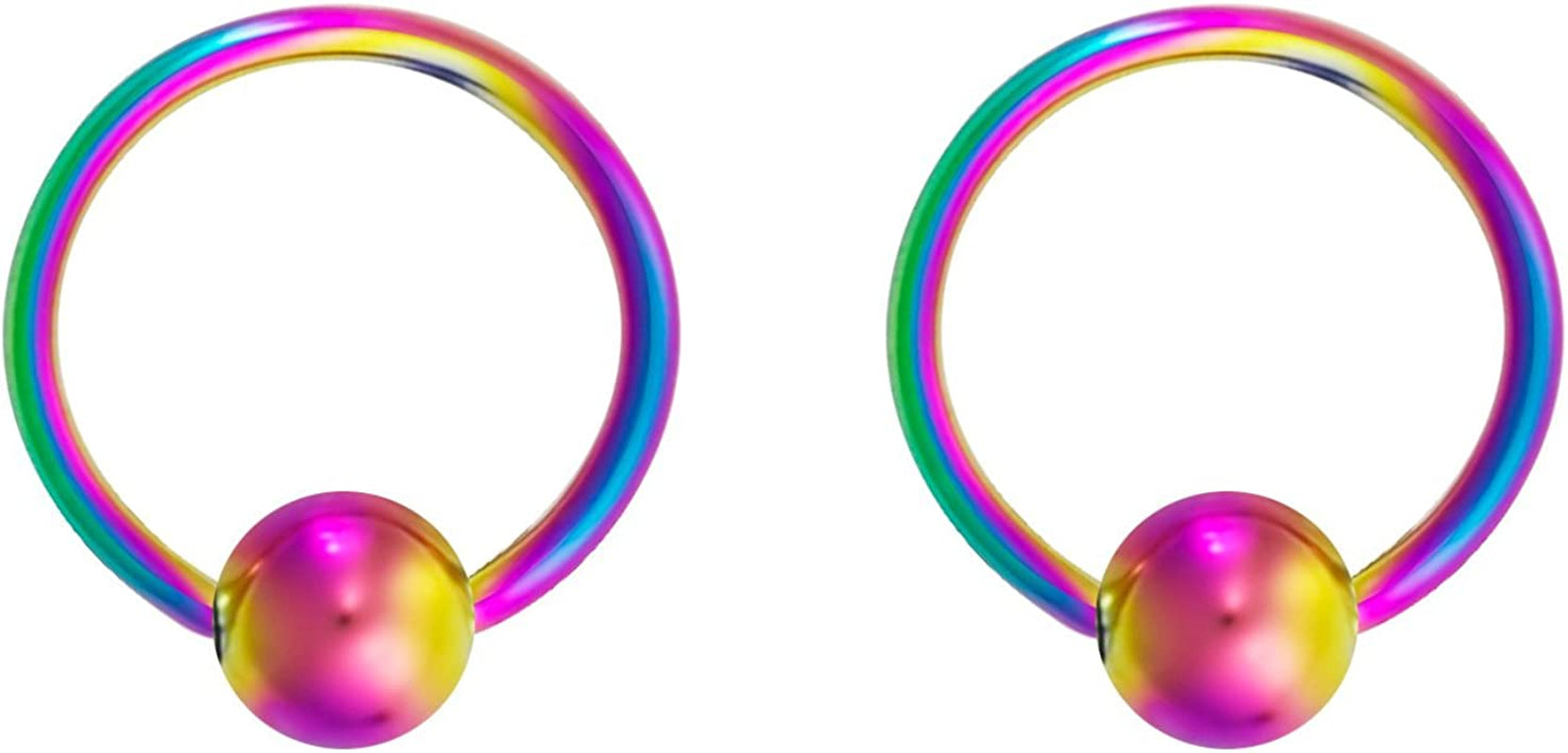 Forbidden Body Jewelry 316L Surgical Steel Captive Bead Piercing Hoop (Pair) 10G 12G 14G 16G 18G 20G, Diameter 6 to 12Mm Black and Rainbow Apparel & Accessories > Jewelry > Rings Forbidden Body Jewelry Rainbow: 16g, 10mm  