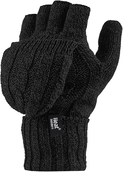 Heat Holders - Women'S Thermal Converter Fingerless Cable Knit 2.3 Tog Gloves - One Size Apparel & Accessories > Clothing Accessories > Gloves & Mittens HEAT HOLDERS Black  