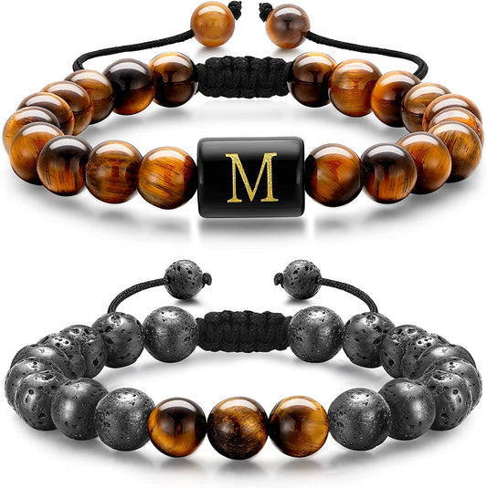 Lava Rock Bracelets for Men, 8Mm Tiger Eye Lava Rock Stone Mens Beaded Bracelets Men Bracelets Set Initial Bracelets for Men Adjustable Bracelet Jewelry Gifts for Men Father Boyfriends Husband Apparel & Accessories > Jewelry > Bracelets M MOOHAM M  