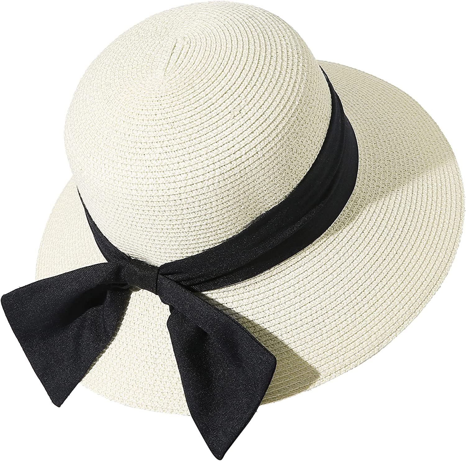 Lanzom Summer Sun Hats for Women Lady Wide Brim Straw Hat Beach Hat UPF Foldable Packable Cap for Travel Outdoor Apparel & Accessories > Clothing Accessories > Hats Lanzom Ivory White Large 