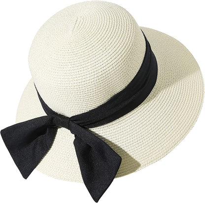 Lanzom Summer Sun Hats for Women Lady Wide Brim Straw Hat Beach Hat UPF Foldable Packable Cap for Travel Outdoor Apparel & Accessories > Clothing Accessories > Hats Lanzom Ivory White Large 