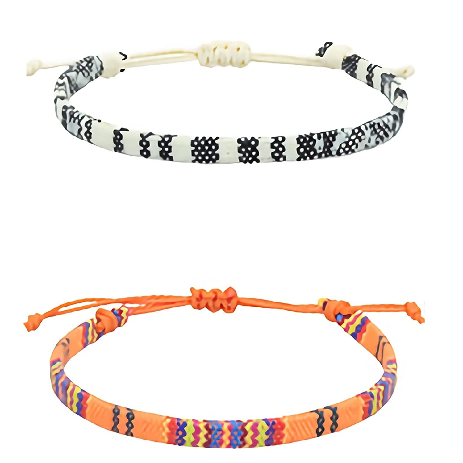Bracelets for Men-2 Surfer Beach Bracelet Set-Holiday Gift-Hand Made Boho Bracelets -Outdoor Sports Men'S and Women'S Anklet -Ethnic Hippie Style Accessories Apparel & Accessories > Jewelry > Bracelets MEINESQIS White Black + Orange  