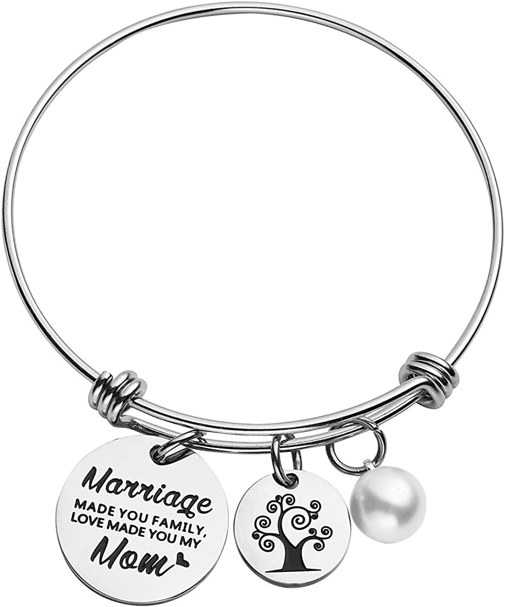 Omodofo Mother in Law Charm Bracelet Adjustable Stainless Steel Bangle for Mother Stepmother Birthday Wedding Apparel & Accessories > Jewelry > Bracelets omodofo Daughte - Mother in law  