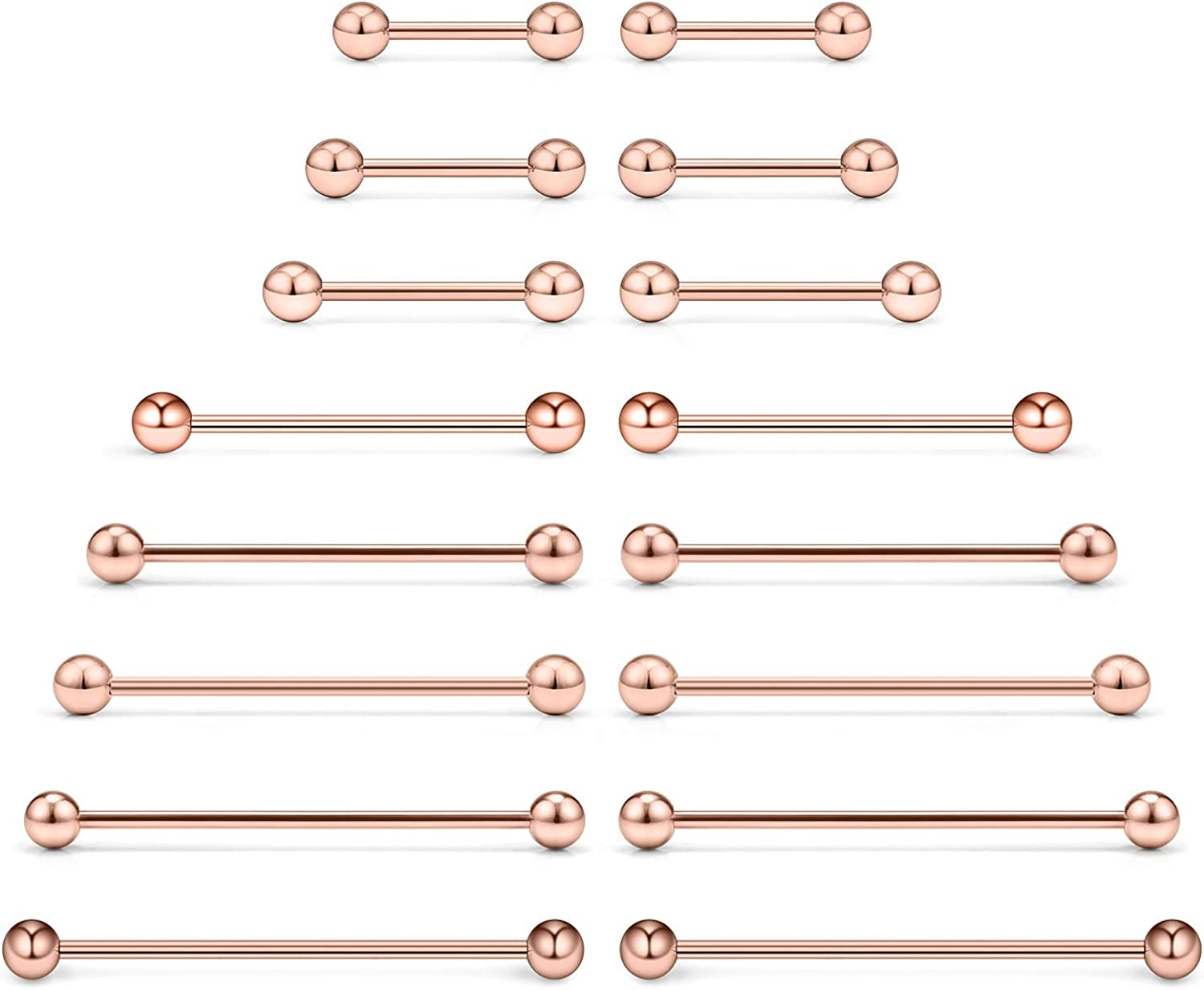 Ftovosyo 16PCS Mix Sizes Industrial Barbell Cartilage Earring Tongue Helix Nipple Barbell Surgical Steel Body Piercing Jewelry Retainer for Women Men Straight Bar Length 12-40Mm Apparel & Accessories > Jewelry > Body Jewelry Ftovosyo rose gold,16G (1.2mm)  