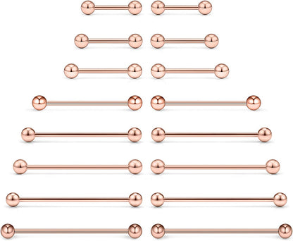 Ftovosyo 16PCS Mix Sizes Industrial Barbell Cartilage Earring Tongue Helix Nipple Barbell Surgical Steel Body Piercing Jewelry Retainer for Women Men Straight Bar Length 12-40Mm Apparel & Accessories > Jewelry > Body Jewelry Ftovosyo rose gold,16G (1.2mm)  