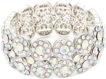 Lavencious 2 Rows Rhinestone Stretch Bracelet Evening Party Jewelry 7” Apparel & Accessories > Jewelry > Bracelets Impression Costume Jewelry Inc Silver AB  